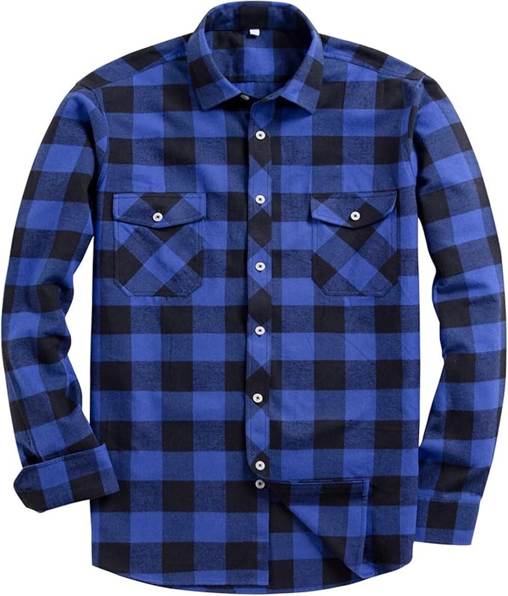 Alimens & Gentle Men's Luxury Style Plaid Flannel Shirt Blue/Black Size 4XL